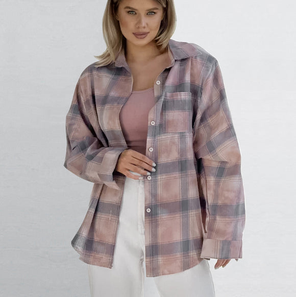 Retro Pink Washed Plaid Shirt