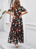 Eva Floral V-Neck Maxi Dress with Butterfly Sleeves