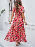 Eva Floral V-Neck Maxi Dress with Butterfly Sleeves