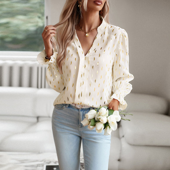 Elle Geometric Print V-Neck Blouse