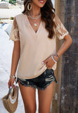 Sophie Elegant V-Neck Blouse with Lace Embroidery