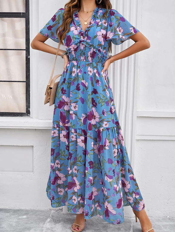 Eva Floral V-Neck Maxi Dress with Butterfly Sleeves